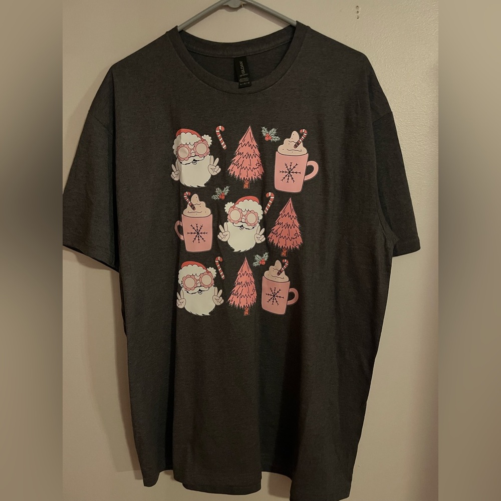 Gildan‎ Dark Gray Softstyle T-Shirt With Christmas Heat Transfer Size XL